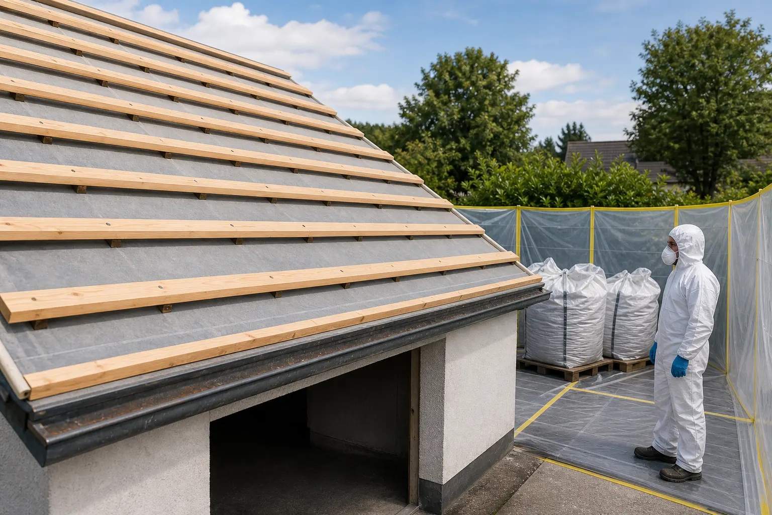 Vorbereitete Dachfläche nach dem Ausbau alter Faserzementplatten