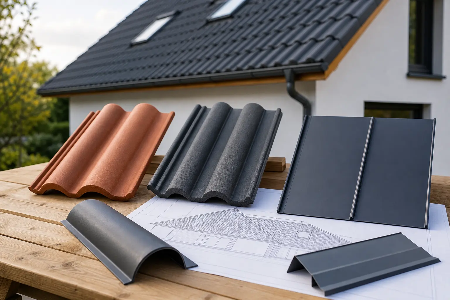 Auswahl aus Tonziegeln, Betondachsteinen und Metalldachprofilen