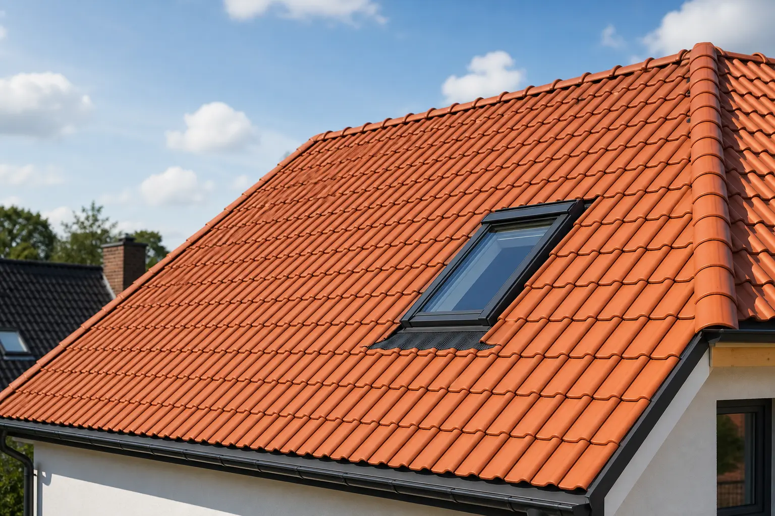 Dachfenster mit sauberem Metallanschluss im Ziegeldach