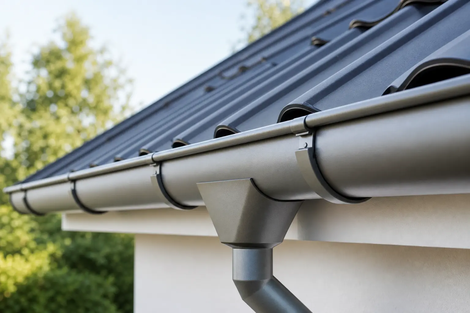 Aluminiumrinne an einem Wohnhaus