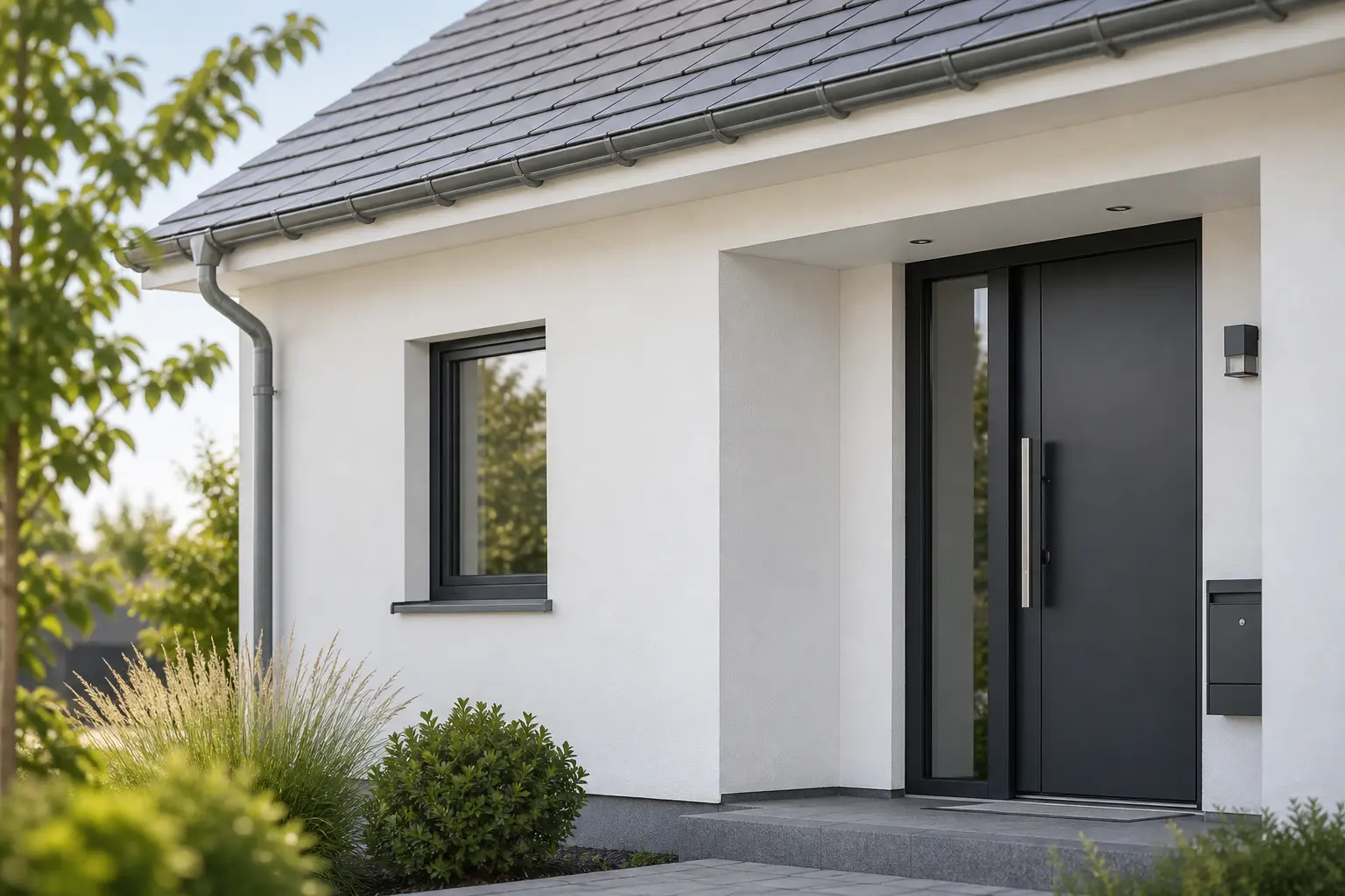 Modernes Wohnhaus mit geschütztem Eingangsbereich