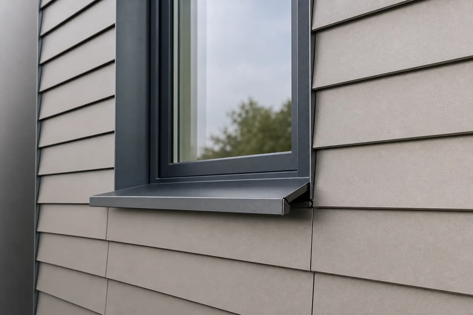 Horizontale Aluminium-Sidings mit sauberem Fensteranschluss