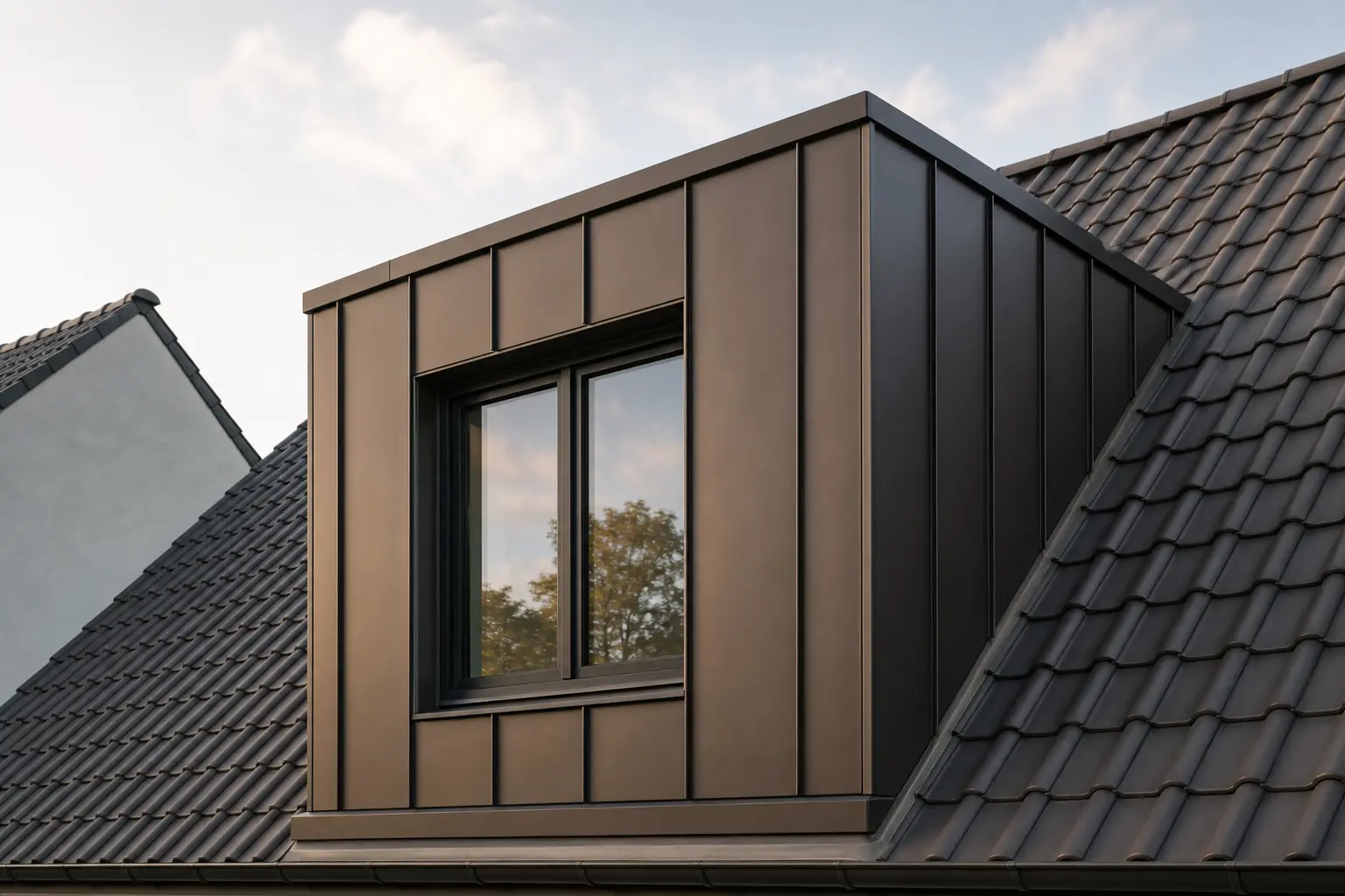 Dachgaube mit Stehfalz-Verkleidung aus Aluminium