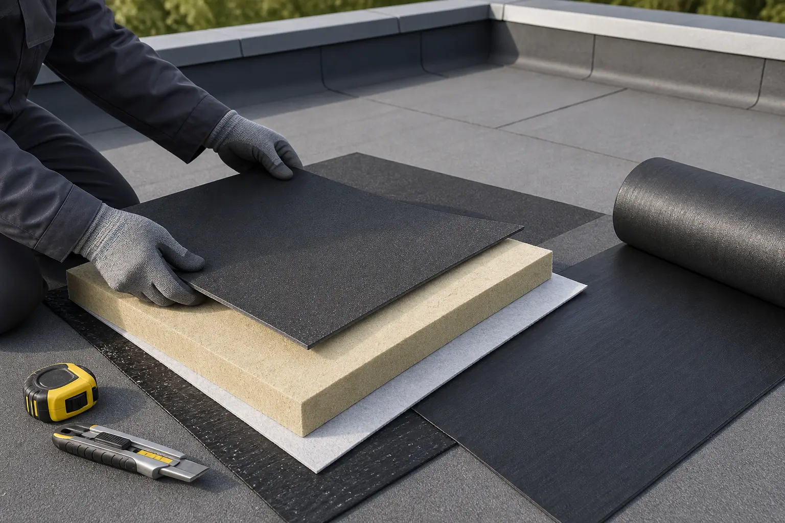 Materialschichten für den neuen Flachdachaufbau