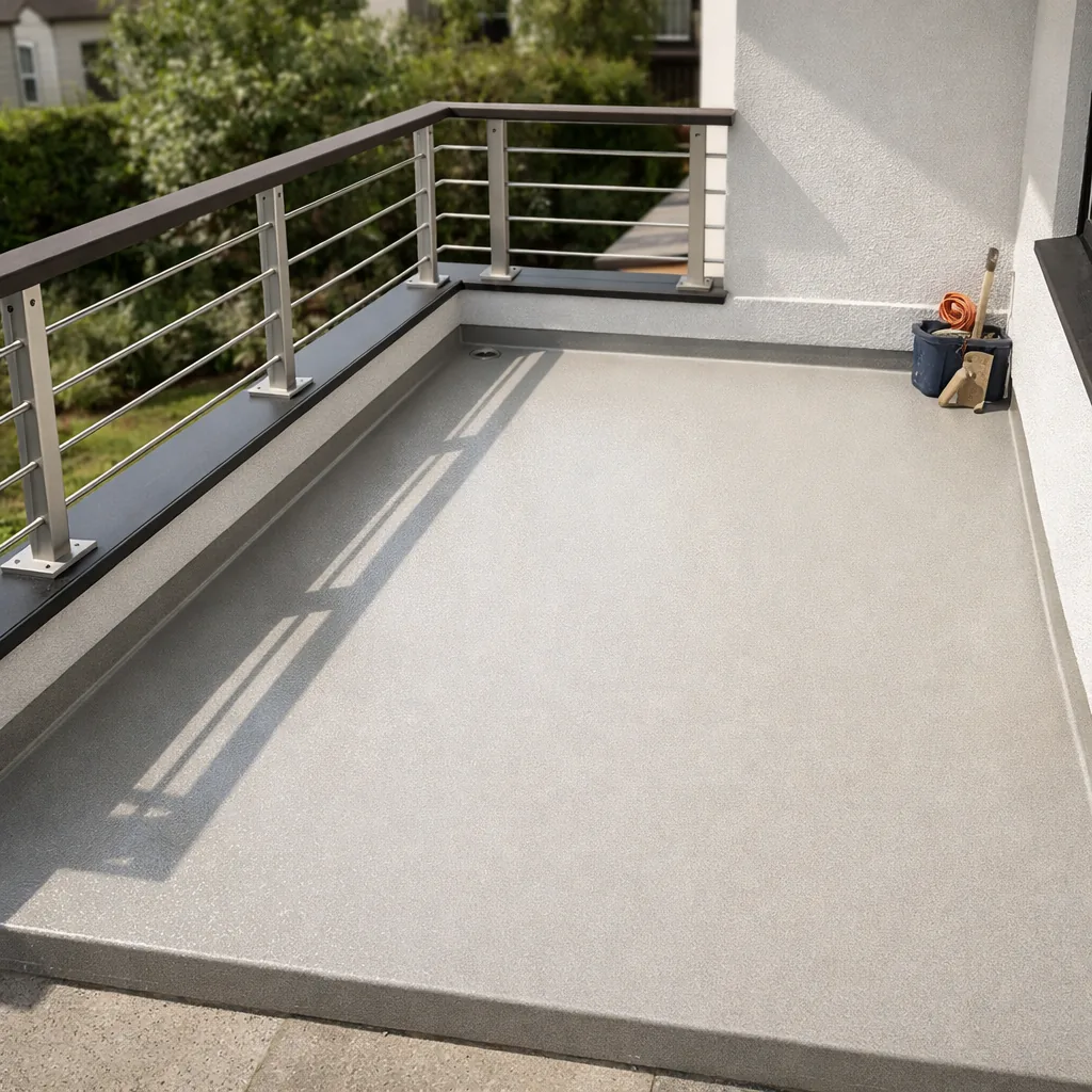 Außenfläche und Balkonbereich als Beispiel für Galabau-Arbeiten