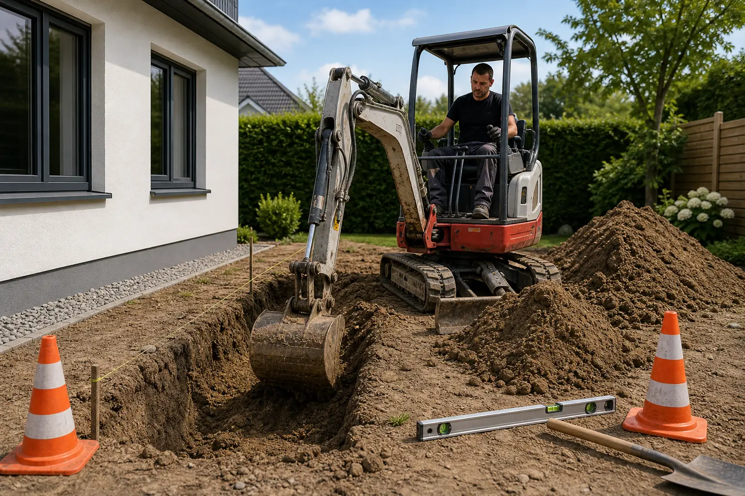 Aushub und Erdarbeiten als Grundlage fuer Außenanlagen