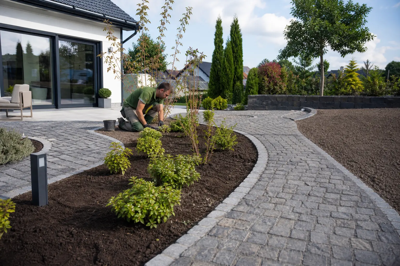 Gartenbereiche mit Wegen und Beeten strukturieren