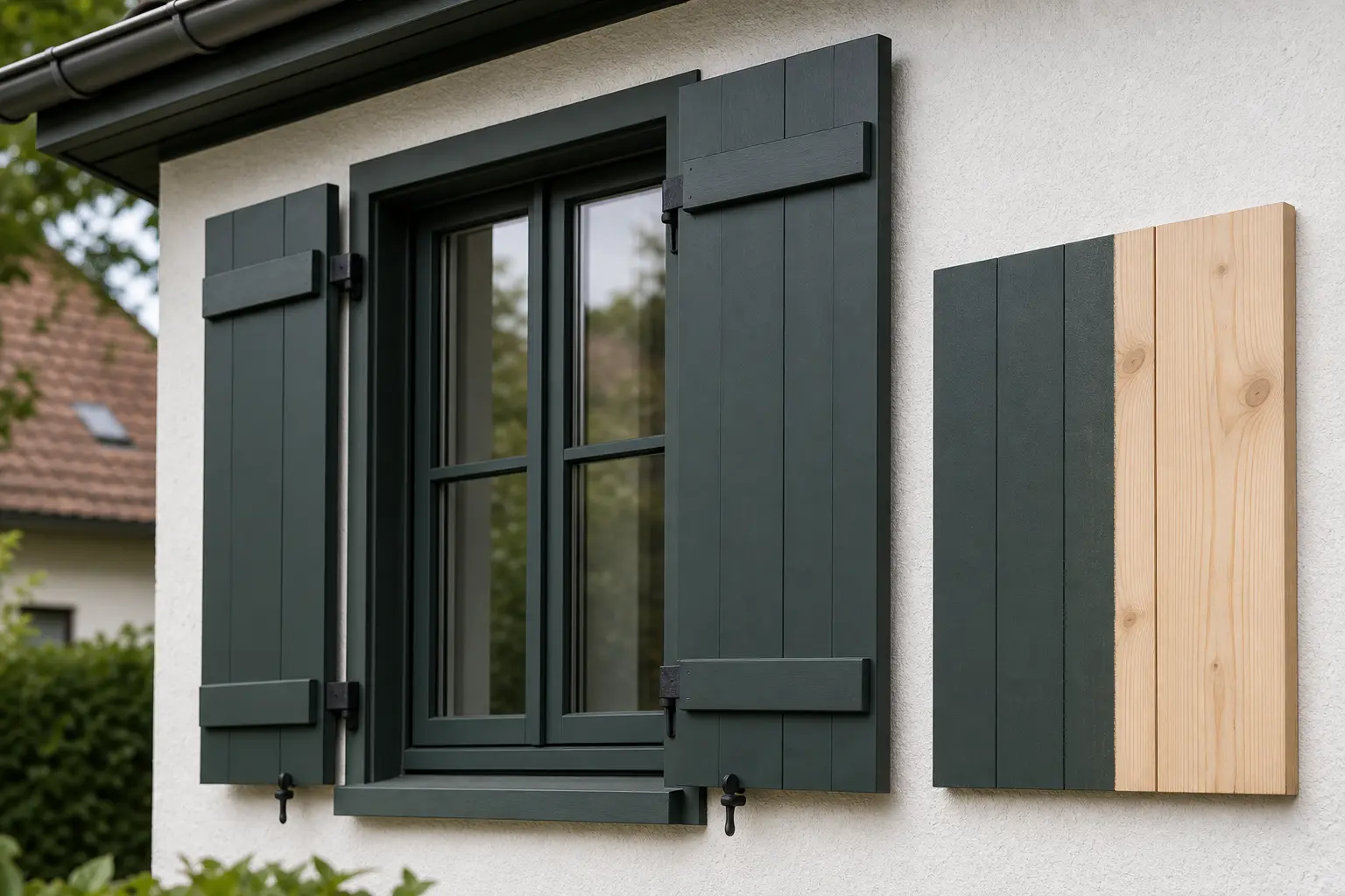 Deckender Holzschutzanstrich an Fensterläden
