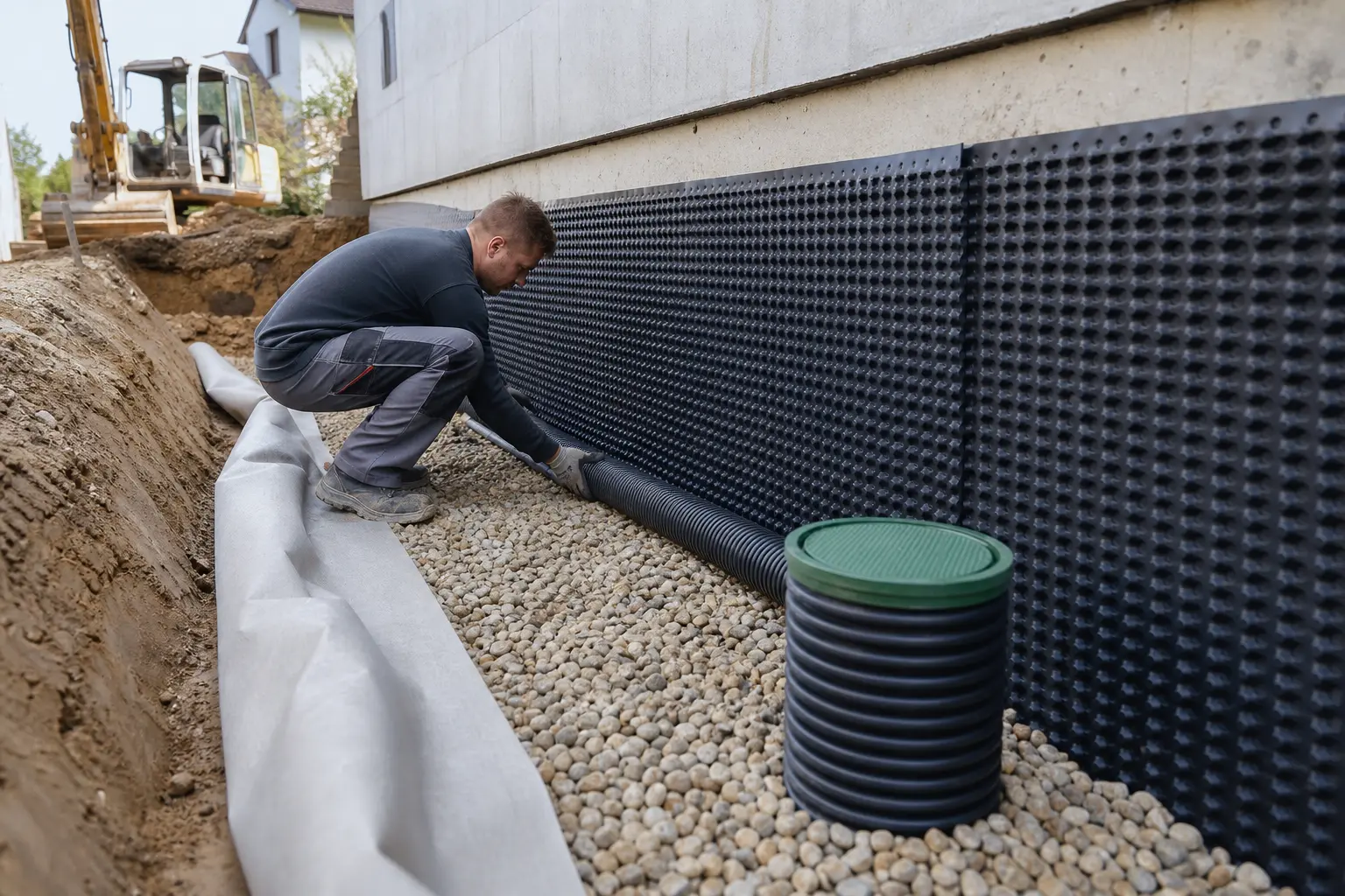 Schutzaufbau und Drainage einbauen