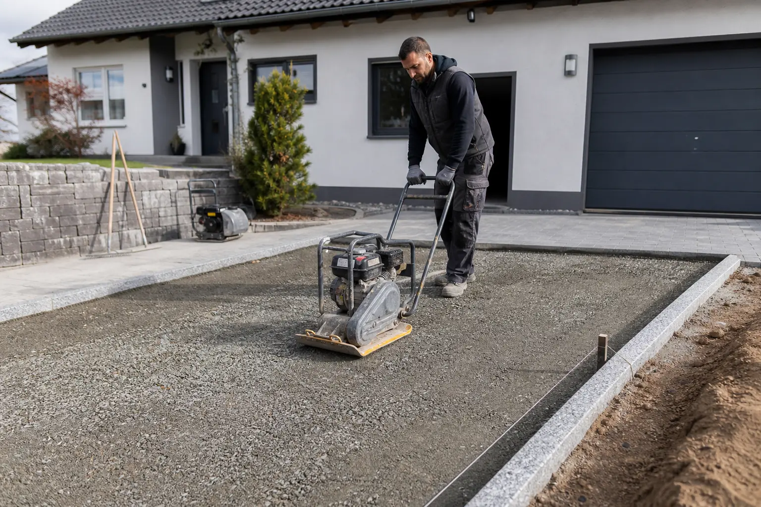 Unterbau für neue Pflasterflächen vorbereiten
