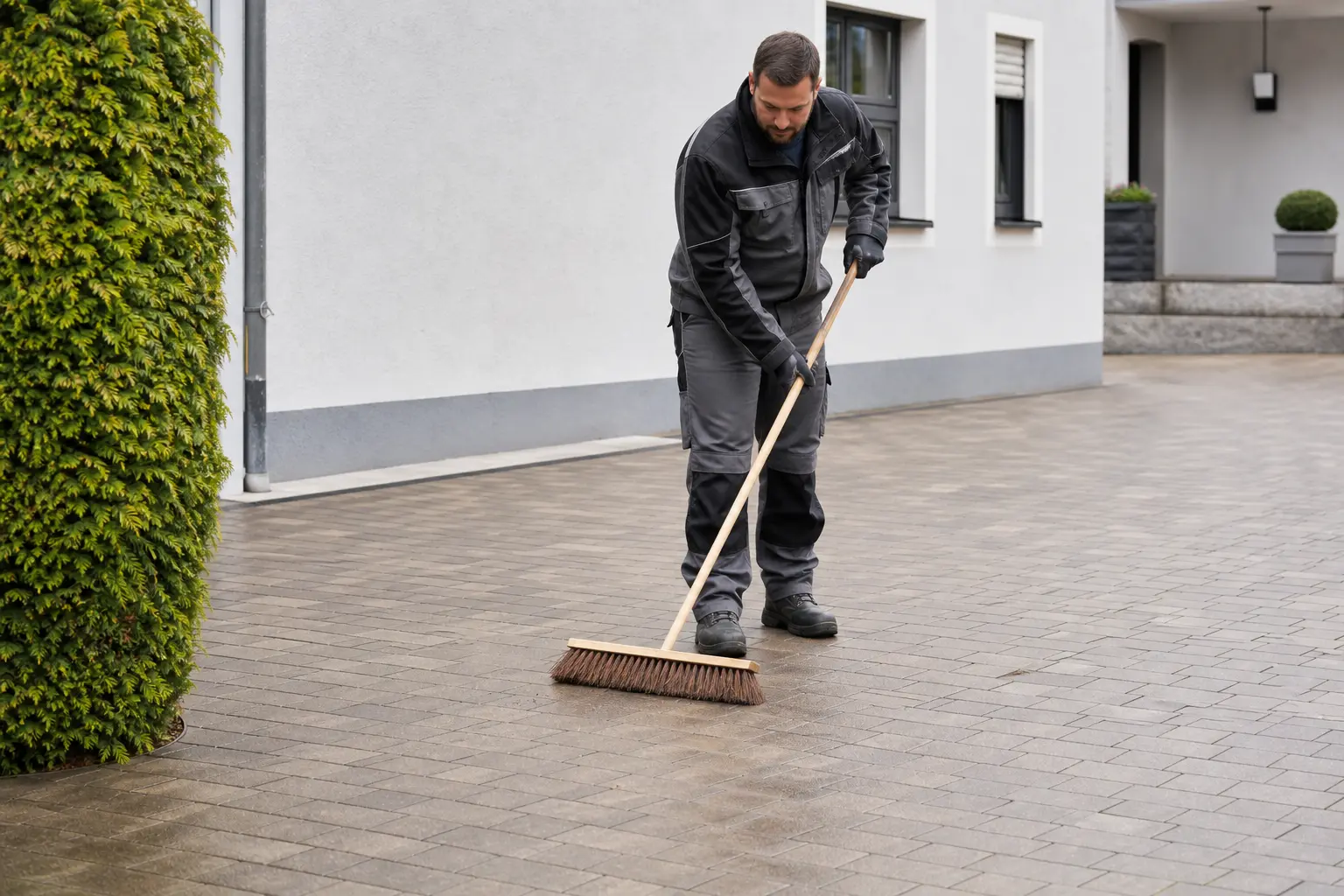 Flächen nach der Reinigung sauber abkehren