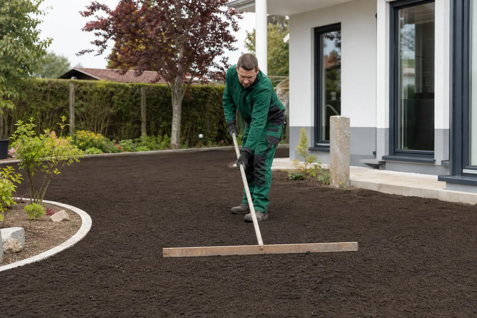 Boden planieren und für Rasen vorbereiten