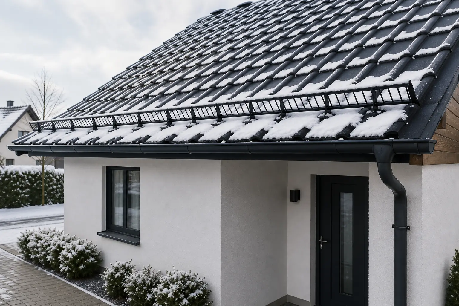 Schneefanggitter und Dachrinne als Anschlussdetail