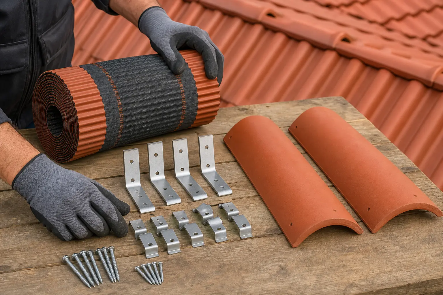 Firstrolle, Halter und passende Firstziegel zur Materialauswahl