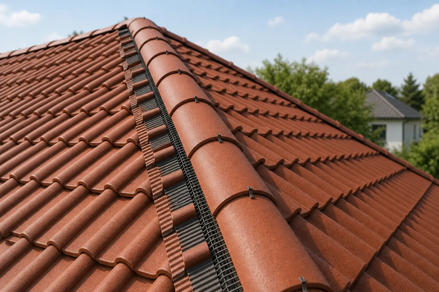 Detailarbeiten am Firstbereich eines Daches